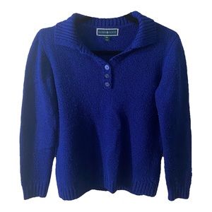 Karen Scott Blue Knit Collared Button Sweater
